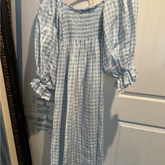 Sleeper Atlanta Smocked Linen Dress in Vichy Check | Size Medium - Picture 2 of 7